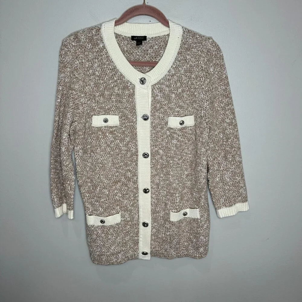 J. Jill Wearever Contrast Trimmed Sweater Jacket Size S Cardigan Preppy Office